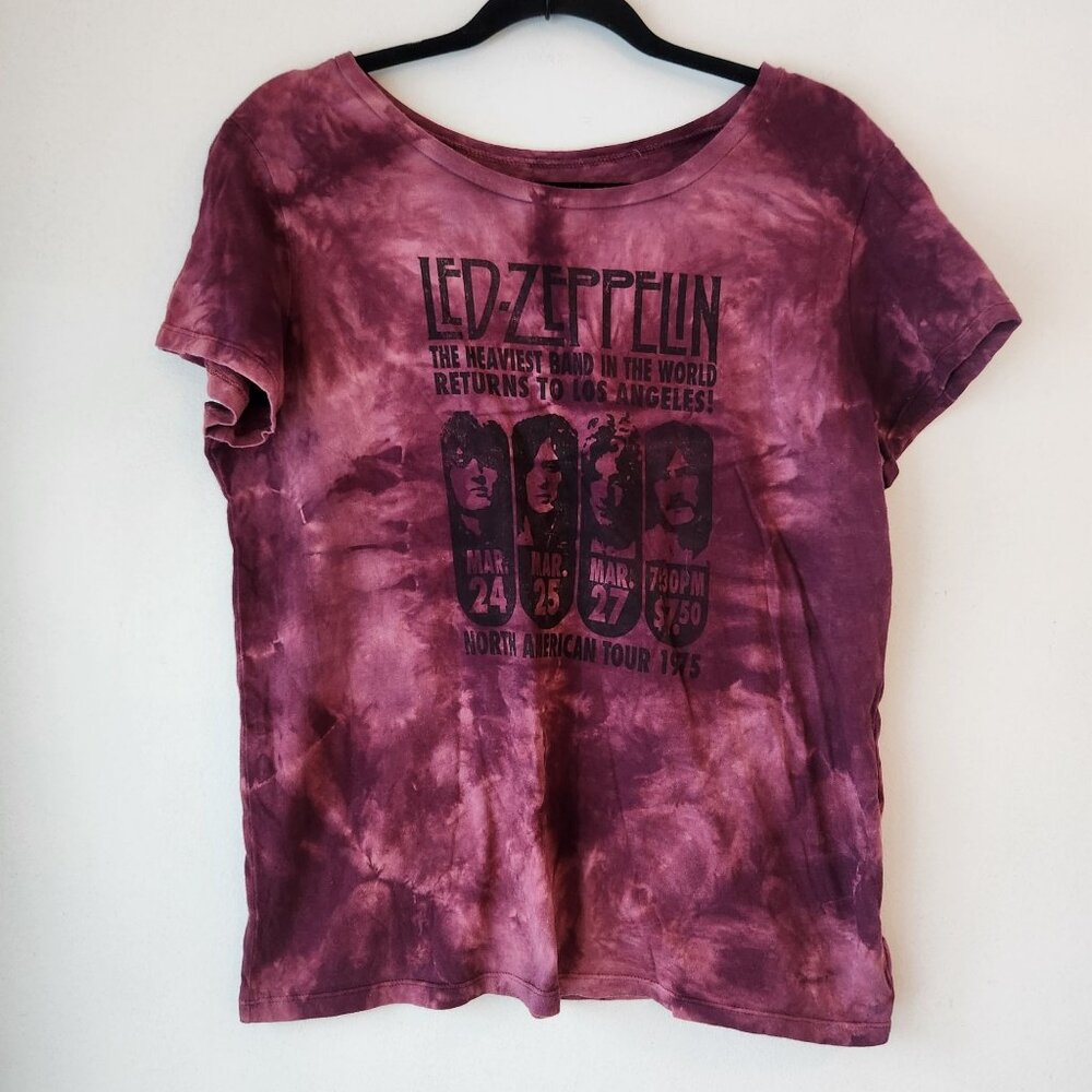 Led Zeppelin Band Tee Maroon Tie-Dye Graphic T-Shirt '75 Tour Women's L